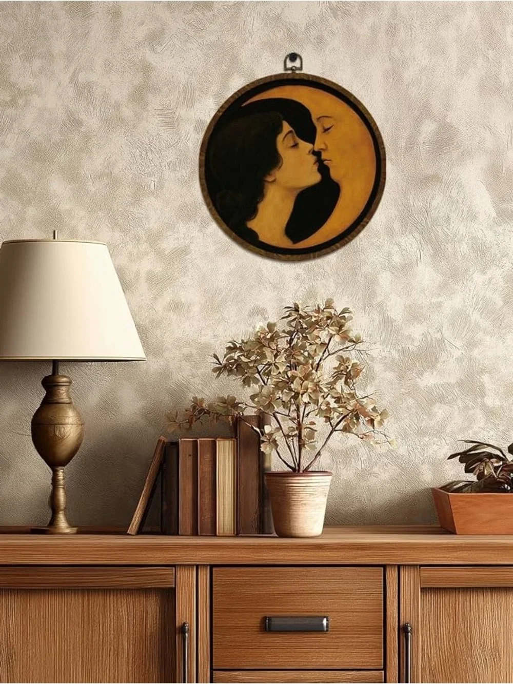 Romantic Moon & Woman Wall Art - Golden Black Decorative Plaque 10 inches